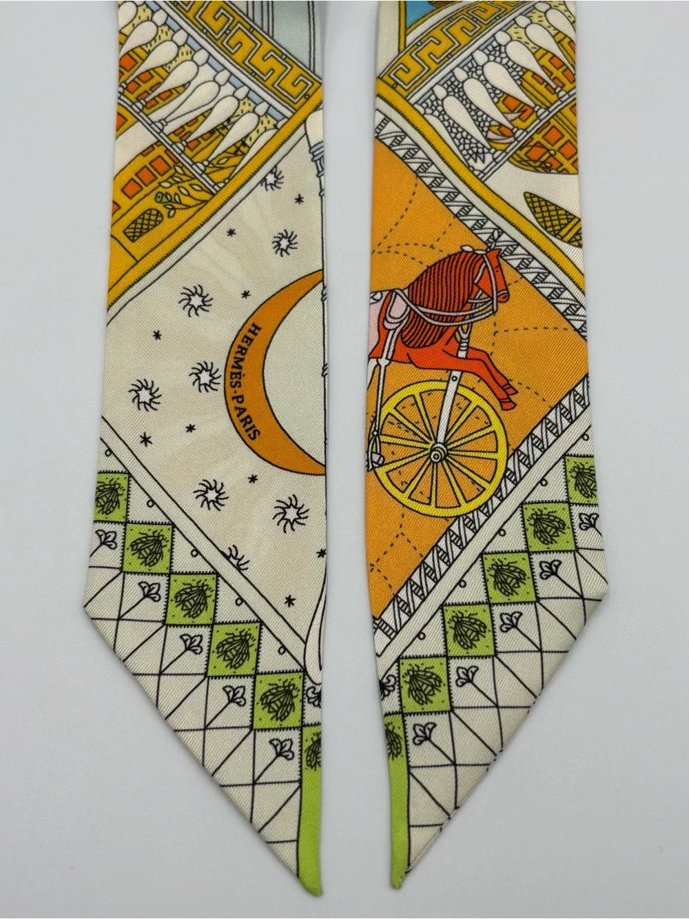 Hermes Objets de Curiosite Twilly Yellow Gris Bleu Miel Silk Ribbon - Picture 3 of 6